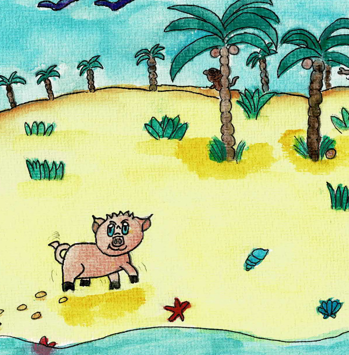 Gulliver das Schwein am Strand